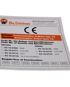Typenschild D/GB: Futterbehälter 2-Bahn Typ16